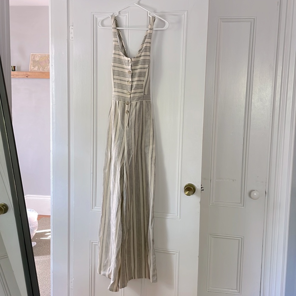 Linen blend striped jumpsuit
